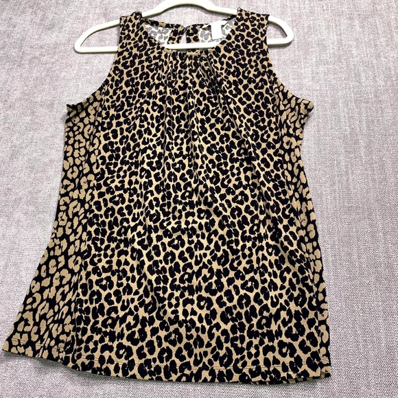 Banana Republic Tops - Banana Republic Blouse Top Womens L Black Tan Leopard Print Sleeveless Pleated
